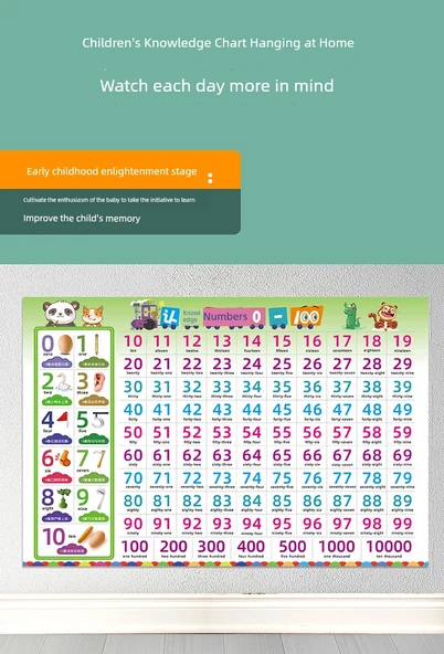 Eğitici Sayı Duvar Tablosu 0-100 - Toplama, Çıkarma, Ayrıştırma 0-100+10 + Pinyin (3 Adet) - 8