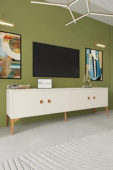 Happylife Furniture Design  %100 Mdf Tv Ünitesi 180 Cm Beyaz Aytaşı Tv Sehpası - 2