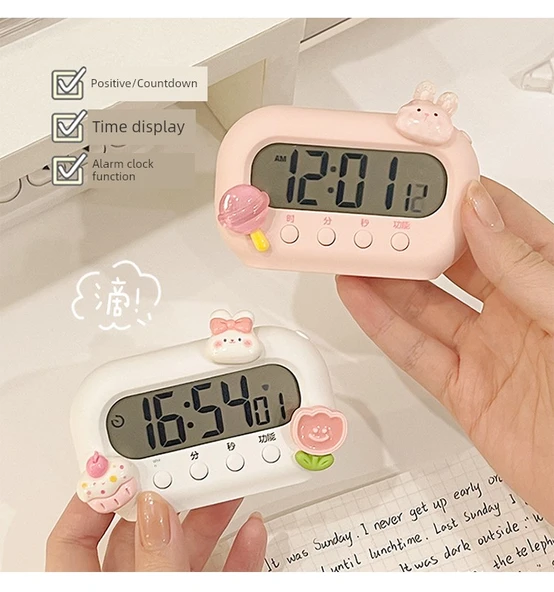 Sevimli Mini Masa Saati - Pembe + Kırmızı Yama - 10