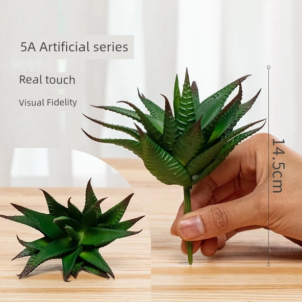 Yapay Sukulent Bitki - Büyük Aloe Yeşil Kırmızı Uçlu