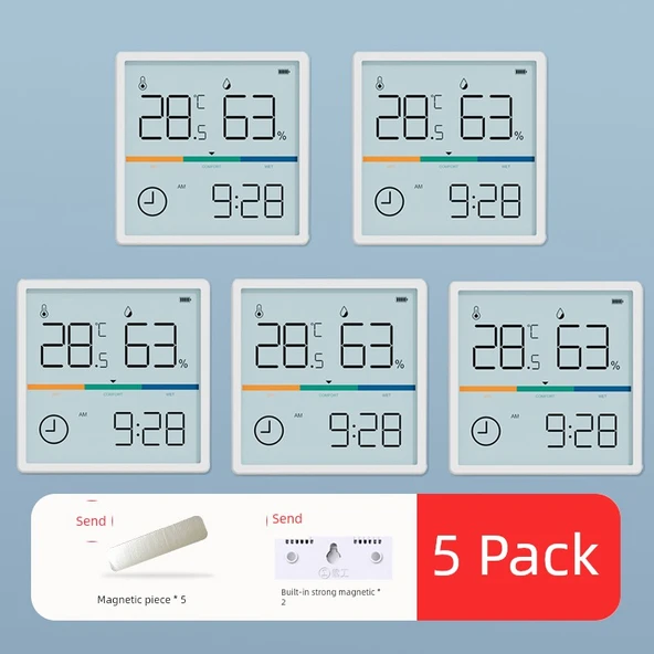 5'li Renkli Ekran Oda Termometresi Seti - Tip 86, Full HD