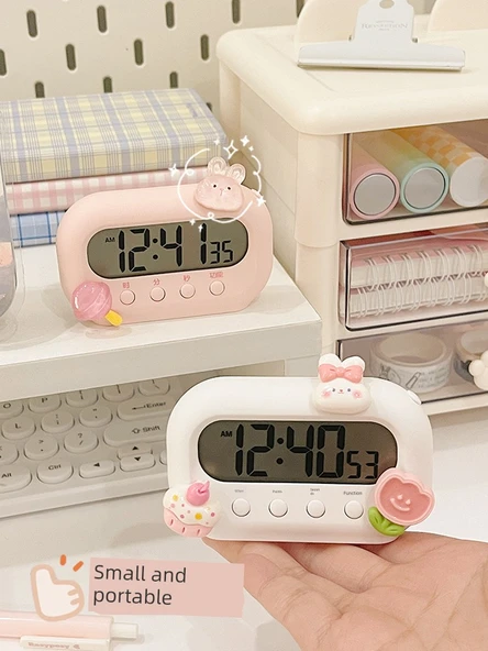 Sevimli Mini Masa Saati - Beyaz + Pembe Yama - 4
