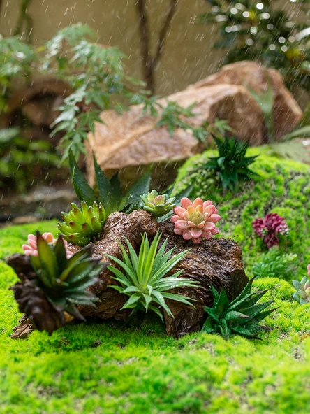 Yapay Sukulent Bitki - Ananas Kafa Yeşil Kırmızı Uçlu - Resim 4