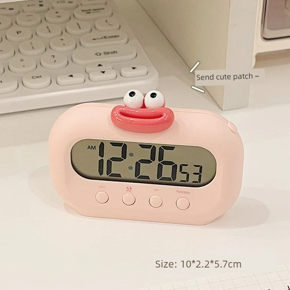 Sevimli Mini Masa Saati - Pembe + Kırmızı Yama