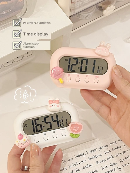 Sevimli Mini Masa Saati - Pembe + Kırmızı Yama - 3