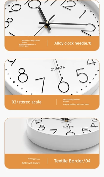 Modern Sessiz Quartz Duvar Saati - 30 cm Gümüş Kaplama Beyaz Zemin - 11