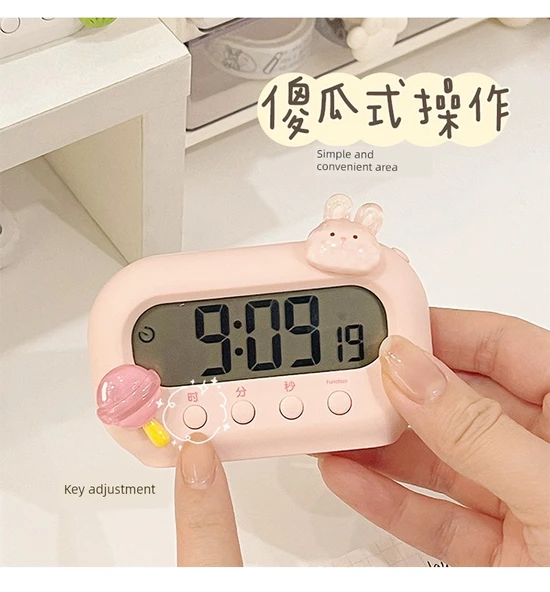 Sevimli Mini Masa Saati - Pembe + Kırmızı Yama - 9