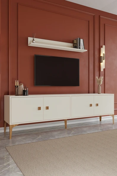 Happylife Furniture Design  %100 Mdf Tv Ünitesi Beyaz Aytaşı Tv Sehpası 180 Cm - 2
