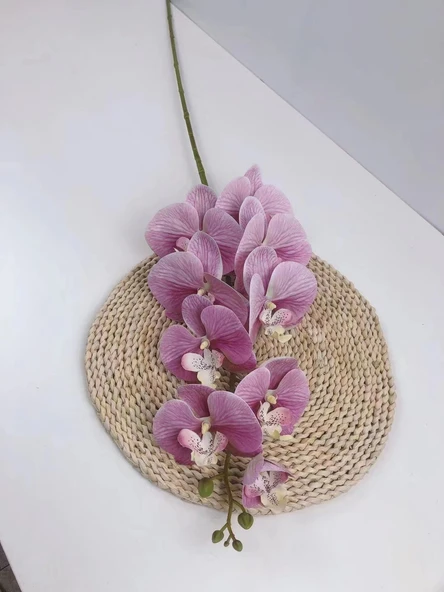 3D Yapay Phalaenopsis Orkide Çiçeği - 9 Kafa - Pembe Mor