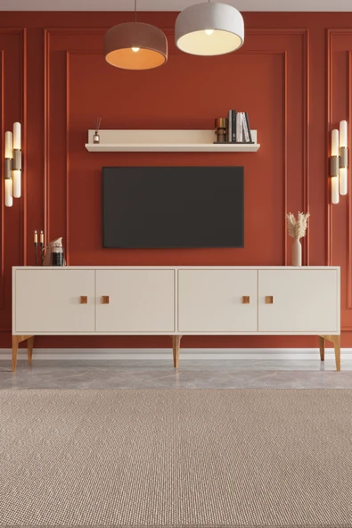 %100 Mdf Tv Ünitesi Beyaz Aytaşı Tv Sehpası 180 Cm