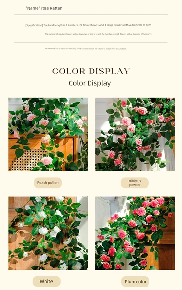 Pirinç Beyazı Yapay Gül Sarmaşığı - 1.8 Metre - Telli Sweetheart Rose - 12