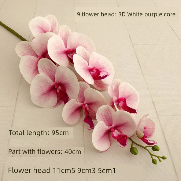 3D Yapay Phalaenopsis Orkide Çiçeği - 9 Kafa - Pembe - 9
