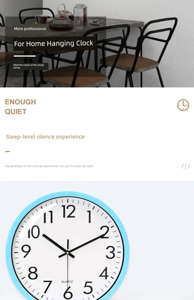 Minimalist Sessiz Quartz Duvar Saati - 35 cm - Canlı Mavi - 9