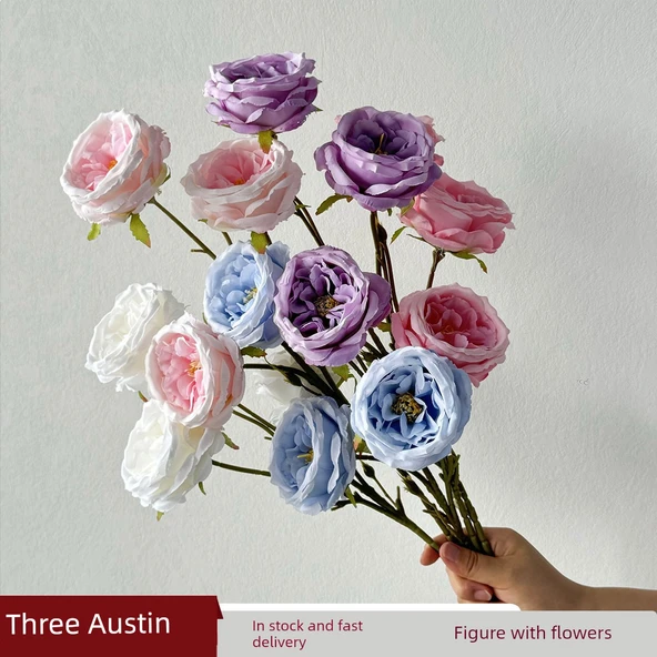 Yapay Austin Gülü Üç Başlı - Fasulye Ezmesi Moru - Resim 2