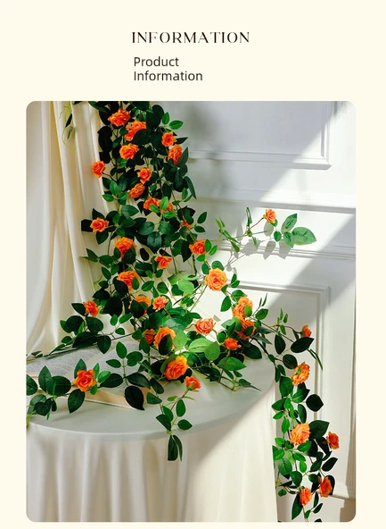 Pirinç Beyazı Yapay Gül Sarmaşığı - 1.8 Metre - Telli Sweetheart Rose - 11