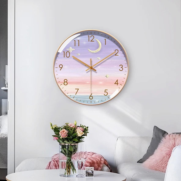 Minimalist Duvar Saati - 20 cm - Altın Çerçeve Altın Akrep - 4