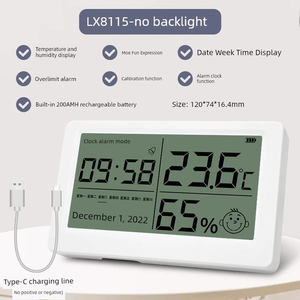Mini Dijital Termometre Higrometre - 8115A (Şarjlı Model)
