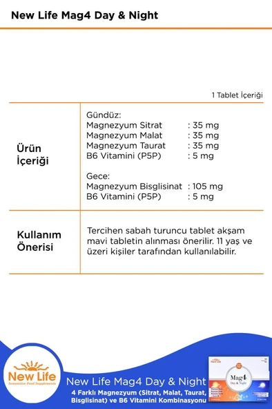 New Life Mag4 Day & Night Magnezyum 60 Tablet - 2