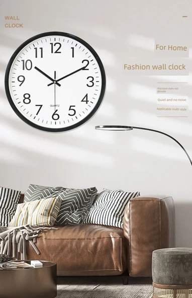 Takvimli Minimalist Sessiz Quartz Duvar Saati - 30 cm - İnci Beyazı - 6