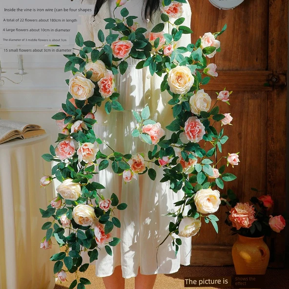 Şampanya Yapay Gül Sarmaşığı - 1.8 Metre - Telli Sweetheart Rose