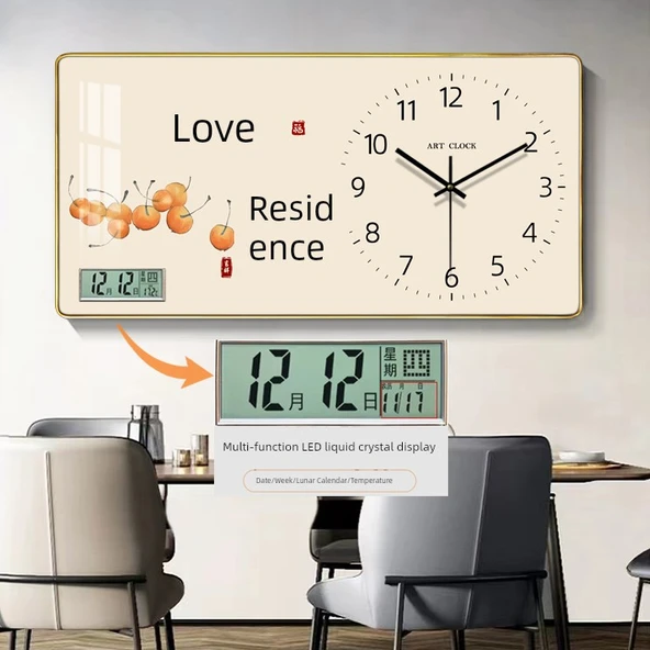 Ahşap Duvar Saati Takvimli - 40 cm K36-Happy Warm Residence (Altın Kutu)