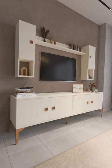 Happylife Furniture Design  %100 MDF Tv Ünitesi Raflı Dolaplı Beyaz Tv Ünitesi 180 Cm - 2
