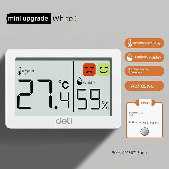 Dijital Termometre Higrometre - Mini Gelişmiş - Çift İfade - Beyaz