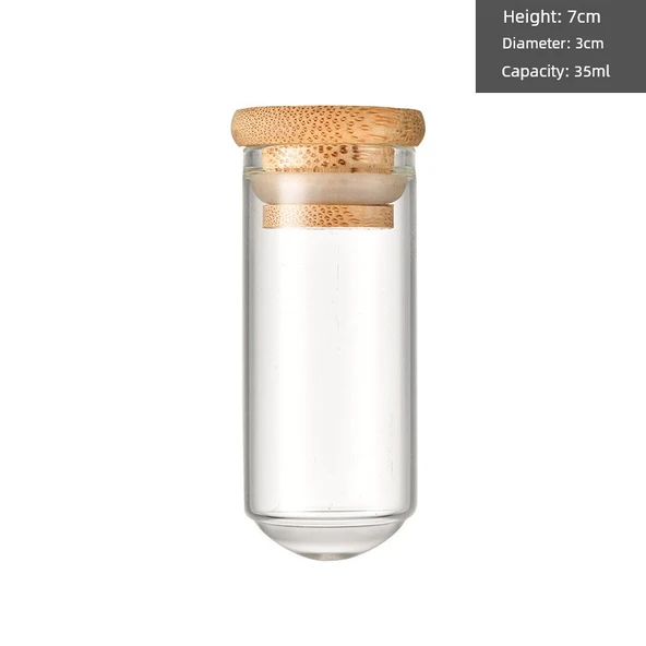 Bambu Kapaklı Yuvarlak Taban Cam Tüp Şişe - 30x70 Şeffaf 30ml
