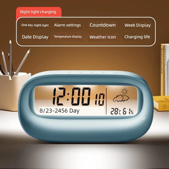 Dijital Bebek Odası Termometre ve Higrometre - [Gelişmiş Işıklı] Açık Mavi + USB Kablosu