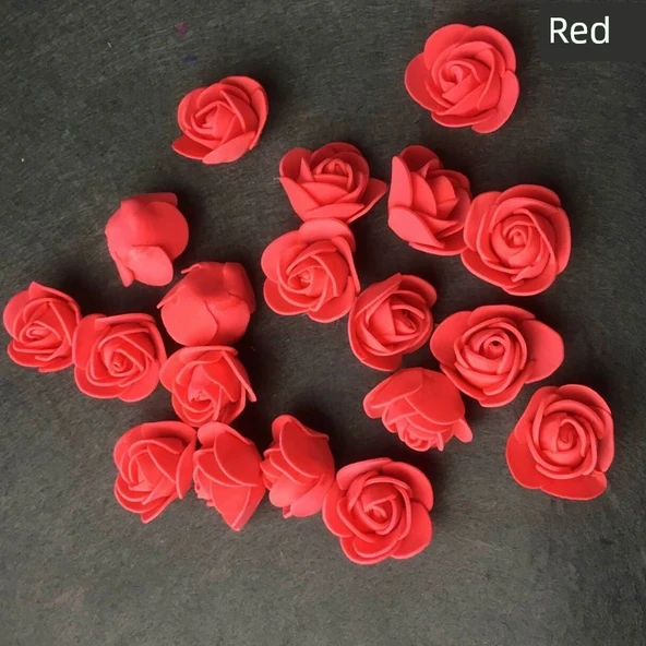 3cm Köpük Gül Çiçek Başları - El Yapımı - Kırmızı - 100 Adet