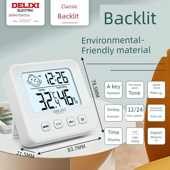 Elektronik Higrometre Termometre - DM-1029S Arkadan Aydınlatmalı