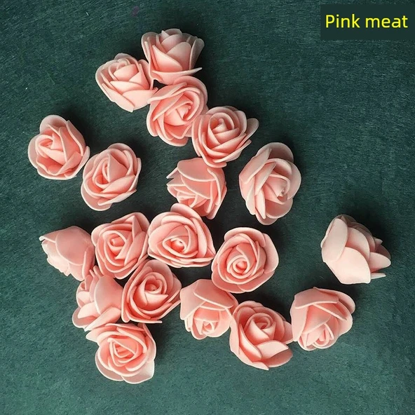 3cm Köpük Gül Çiçek Başları - El Yapımı - Ten Rengi Pembe - 100 Adet