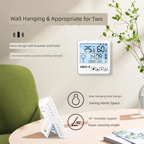 Dijital İç Ortam Termometre Higrometre - MBS-4 Daimi Takvim/Uzun Ömürlü - Resim 5