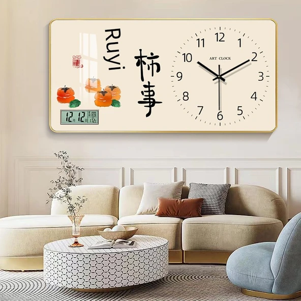 Ahşap Duvar Saati Takvimli - 40 cm K36-Happy Warm Residence (Altın Kutu) - 2