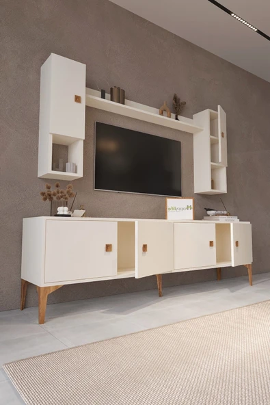 Happylife Furniture Design  %100 MDF Tv Ünitesi Raflı Dolaplı Beyaz Tv Ünitesi 180 Cm - 5
