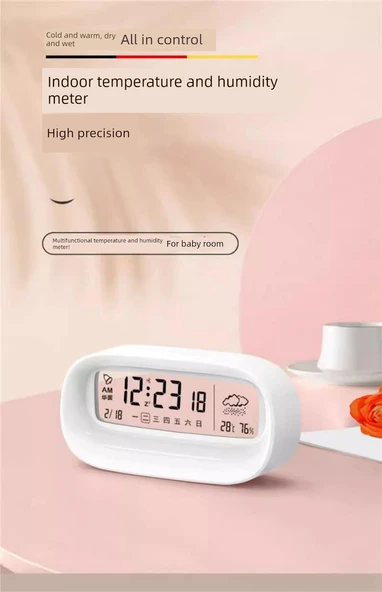 Dijital Bebek Odası Termometre ve Higrometre - [Gelişmiş Işıklı] Kiraz Çiçeği + USB Kablosu - 7