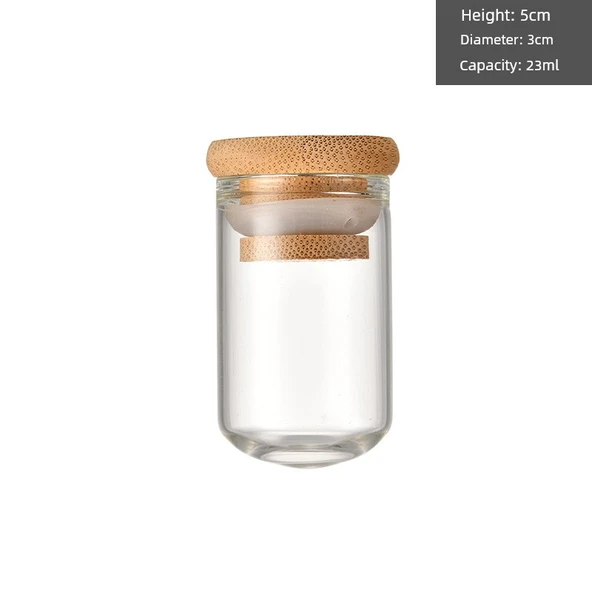 Bambu Kapaklı Yuvarlak Taban Cam Tüp Şişe - 30x50 Şeffaf 20ml