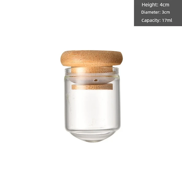 Bambu Kapaklı Yuvarlak Taban Cam Tüp Şişe - 30x40 Şeffaf 15ml