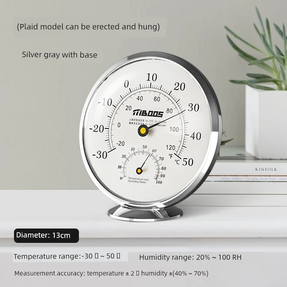 İç Ortam Termometre Higrometresi - Gümüş Gri, Tabanlı (13cm)