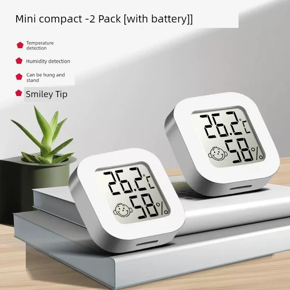 Mini Oda Termometre Higrometre - İkili Paket (Duvar Sticker + Pil)