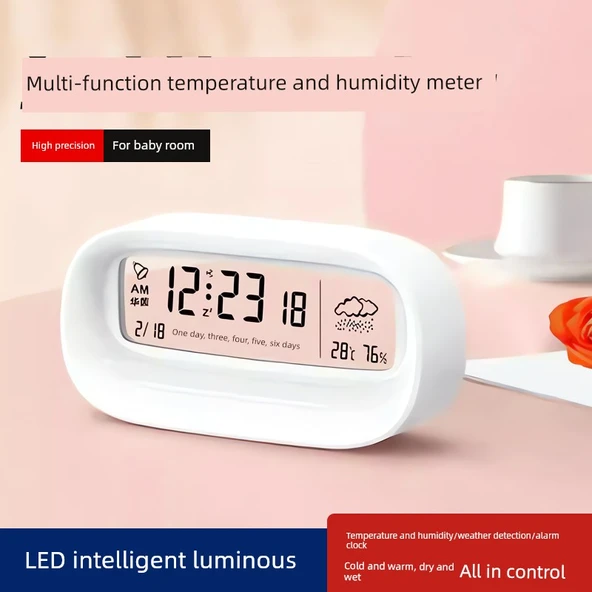 Dijital Bebek Odası Termometre ve Higrometre - [Gelişmiş Işıklı] Kiraz Çiçeği + USB Kablosu - 2
