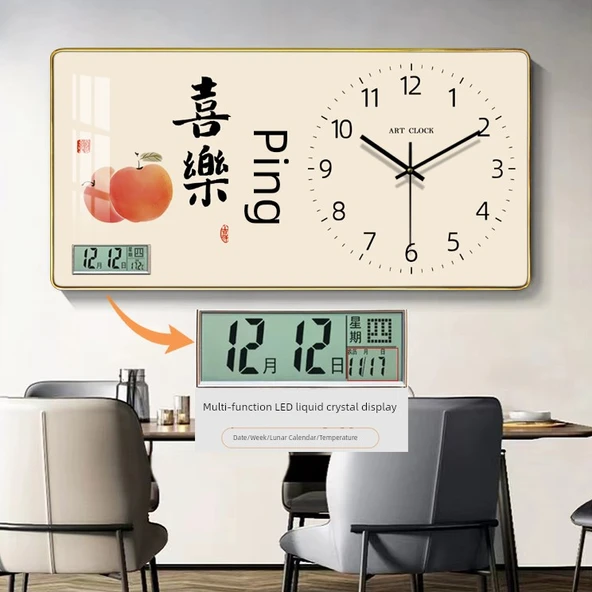 Ahşap Duvar Saati Takvimli - 30 cm K36-Happy Warm Residence (Altın Kutu) - 3