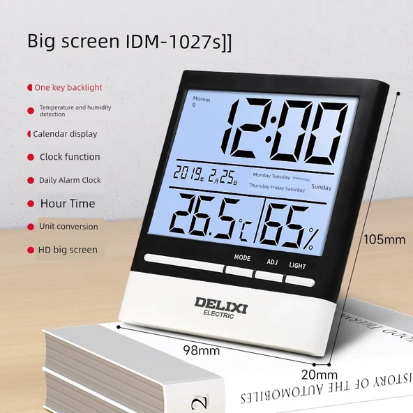 Gelişmiş Büyük Ekranlı Dijital Higrometre Termometre DM-1027S