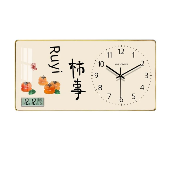 Ahşap Duvar Saati Takvimli - 40 cm K33-Altın Geyik (Altın Çerçeve) Standart - 6