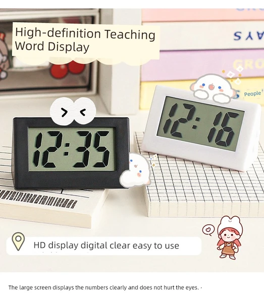 Mini Elektronik Dijital Masa Saati - Beyaz +2 Dijital - Tarih ve Saat - 11