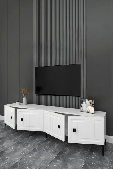Happylife Furniture Design  %100 Mdf Tv Ünitesi Işlemeli 4 Kapaklı Aytaşı Tv Sehpası 150 Cm - 3