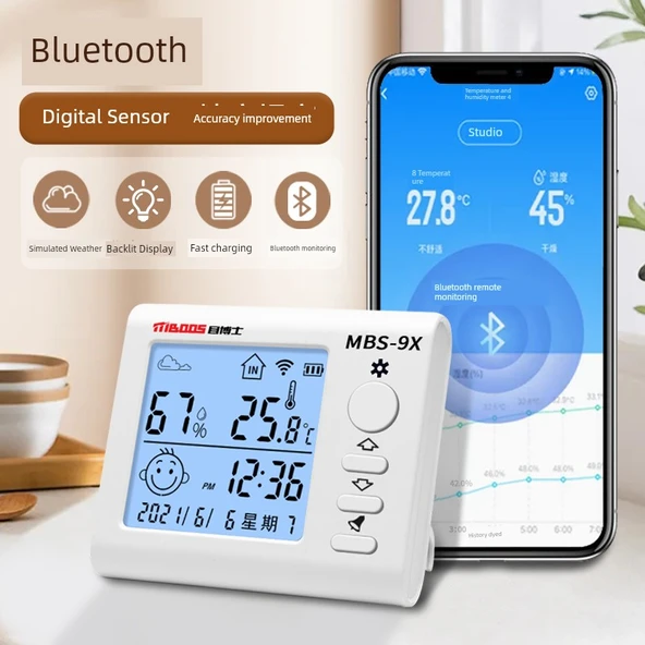 Dijital Termometre Higrometre - [MSB-9X] Telefon Bağlantılı/Geniş Ekran/Hassas