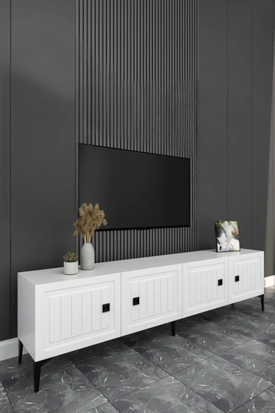 %100 Mdf Tv Ünitesi Işlemeli 4 Kapaklı Aytaşı Tv Sehpası 150 Cm