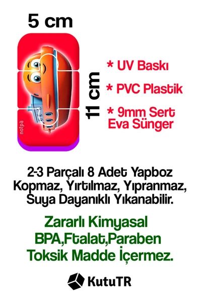 kutuTR Eva Magnetsiz Bebek Yapbozu Araçlar Islanınca Yapışan 18-36 Ay - 6