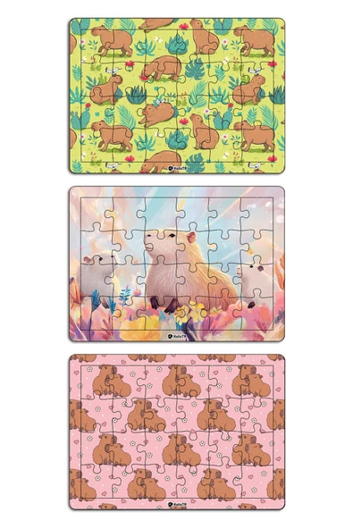 kutuTR Çocuklar Için Eğitici Ve Öğretici Capybara Ahşap 24 Parça Renkli Puzzle 3lü Set 6 - 2